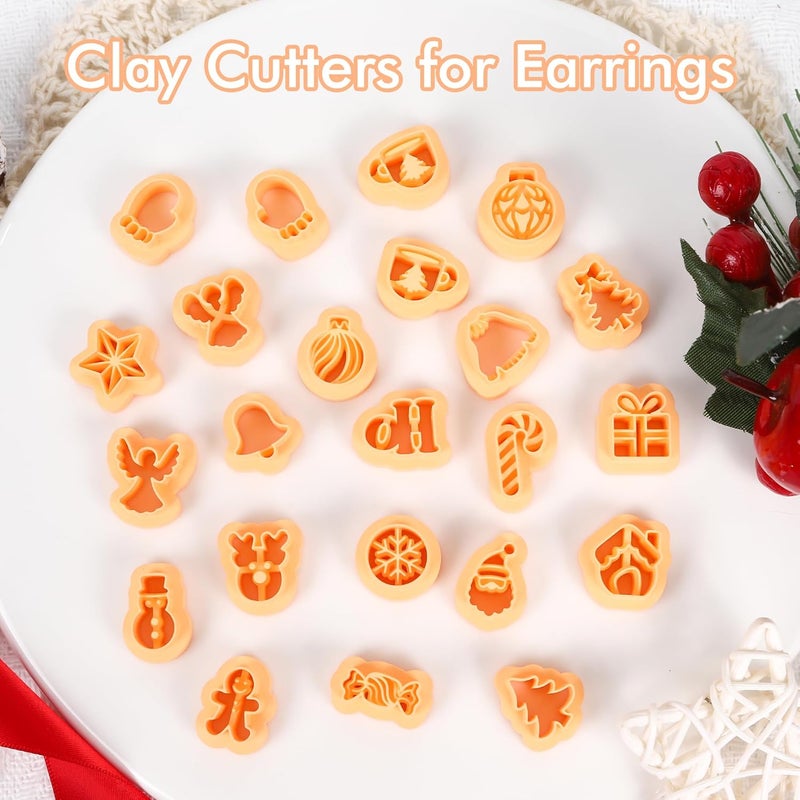 Puocaon Christmas Polymer Clay Cutters - 23 Pcs Christmas Stuff Polymer Clay Cutters for Jewelry Earrings Xmas Tree Ornament Bow Santa Claus Bell Deer Swirl Candy Cane - Image 4